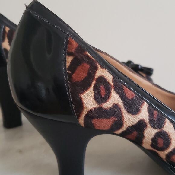 nurture Women's Calf Hair Patent Leather Heels Animal Print Open Toe Size 7 - Picture 2 of 7